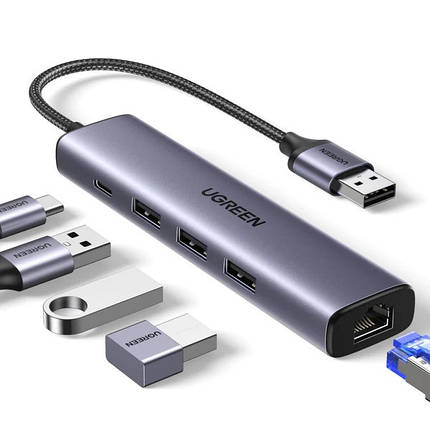 USB HUB Ugreen 9 in 1 USB 3.0 3USB 1Type-C USB-RJ45 1000M Ethernet CM475 Gray, фото 2