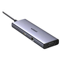 USB HUB Ugreen 9 in 1 USB3.1 1Type-C 3USB Type-C-HDMI-RJ45-VGA-3.5мм-SD-TF-USB PD 100W CM498 Gray, фото 3