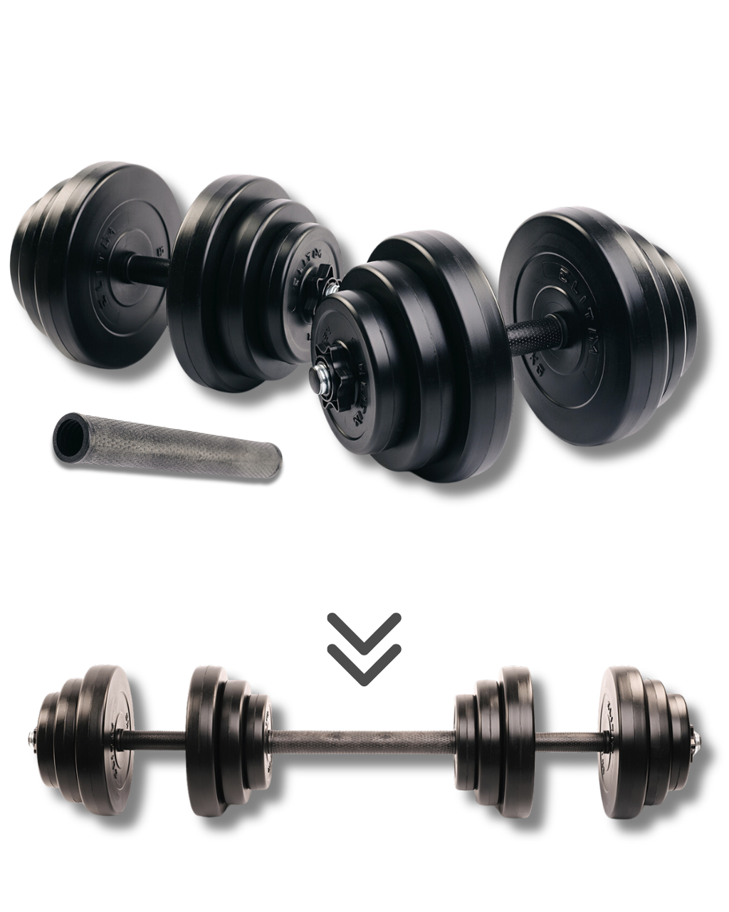 Гантелі Elitum 2х18,5кг + подовжувач грифа для штанги, фото 1