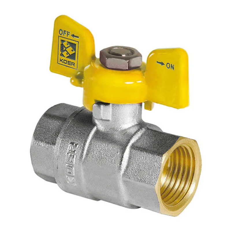 Кран кульовий KOER KR.217.G — 1/2" FF ГГМ YELLOW, ручка "метелик" жовта (KR0032)
