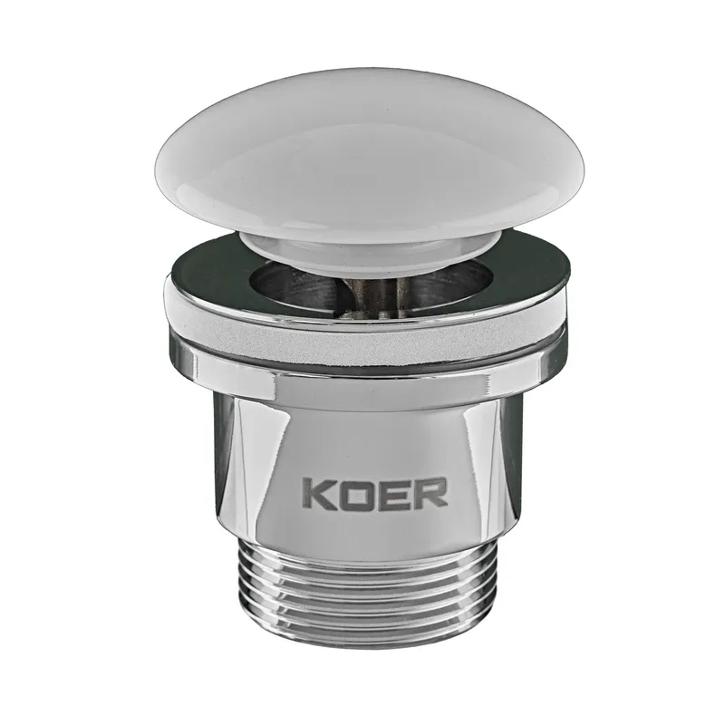Донний клапан для умивальника Koer PW-01-11 1 1/4" (кнопка) (Біла керамічна накладка) (KR3405)