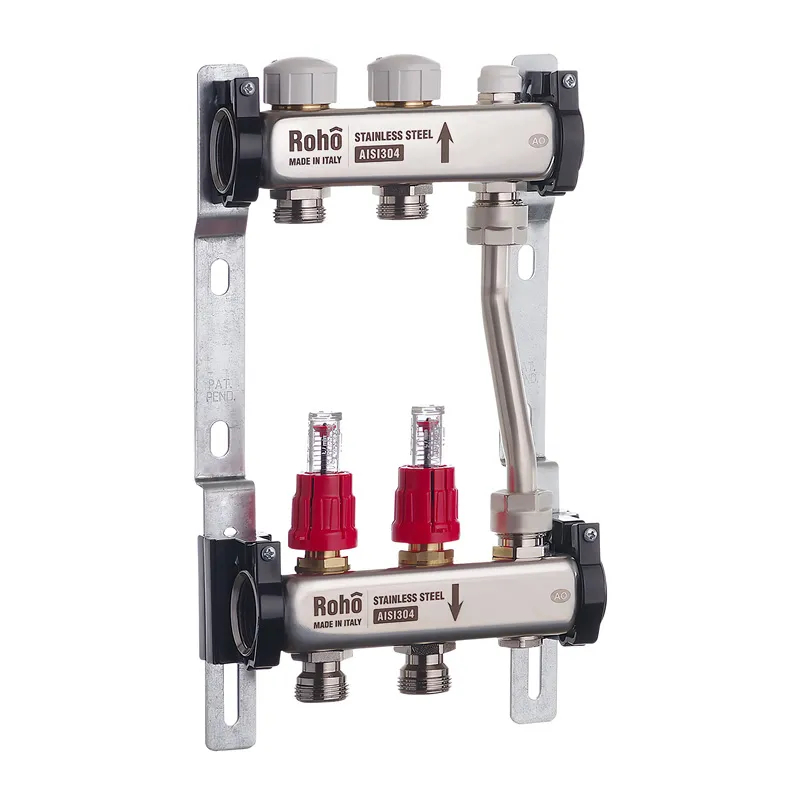 Колектор із витратомірами та термостатичними клапанами з байпасом Roho R814-02 — 1"х 2 вих. (RO004, фото 1