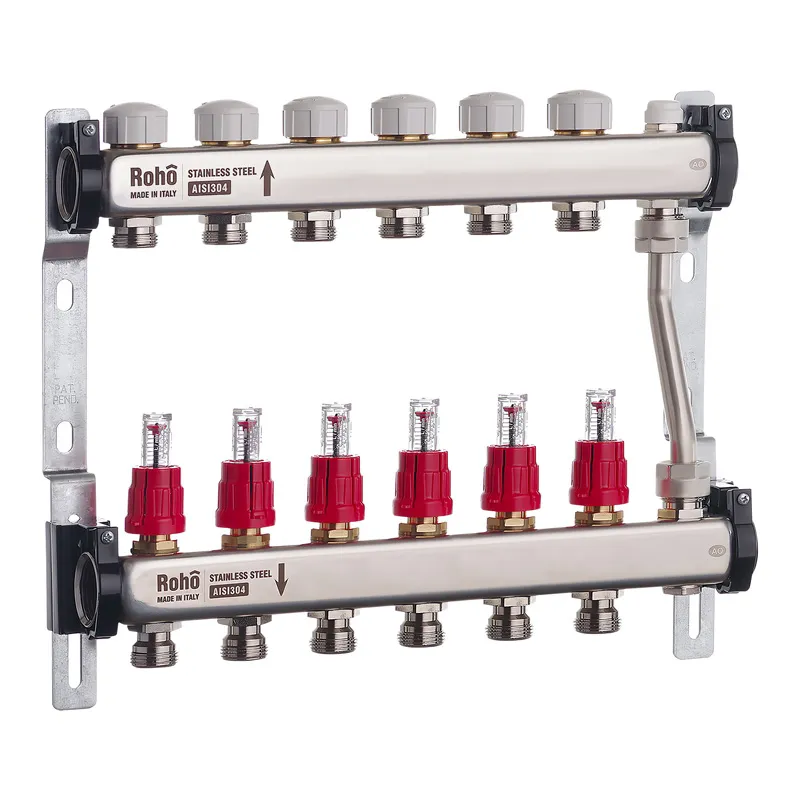 Колектор із витратомірами та термостатичними клапанами з байпасом Roho R814-06 — 1"х 6 вих. (RO004, фото 1