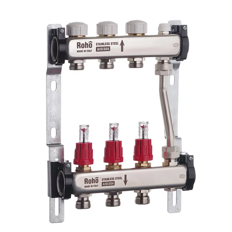 Колектор із витратомірами та термостатичними клапанами з байпасом Roho R814-03 — 1"х 3 вих. (RO004, фото 1