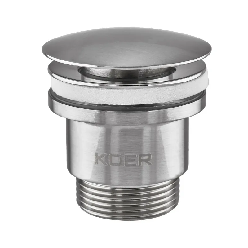 Донний клапан для раковини універсальний (з/без переливу) Koer PW-01-02 автоматичний (Click-Clack, фото 1