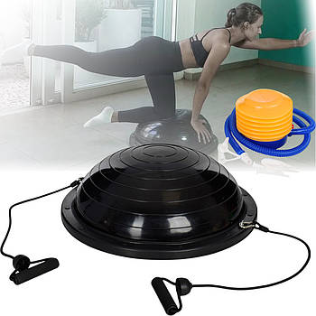 Балансувальна платформа з еспандером MS 2609-10 Чорна Сфера для занять фітнесом 60 см