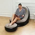 Надувне велюрове крісло 116х98х83 см з пуфиком 62х62х31 см AIR SOFA Чорно-бежеве, фото 7