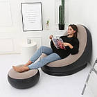 Надувне велюрове крісло 116х98х83 см з пуфиком 62х62х31 см AIR SOFA Чорно-бежеве, фото 9