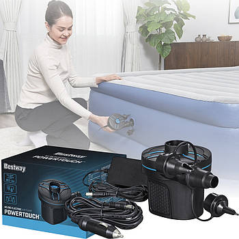 Насос електричний на 220V та від прикурювача 12V 490 л/хв Bestway 62255 З 3 насадками для надувних виробів