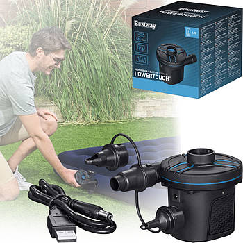Насос електричний 4.8В на акумуляторах 565 л/хв Bestway 62260 З 3 насадками для надувних виробів