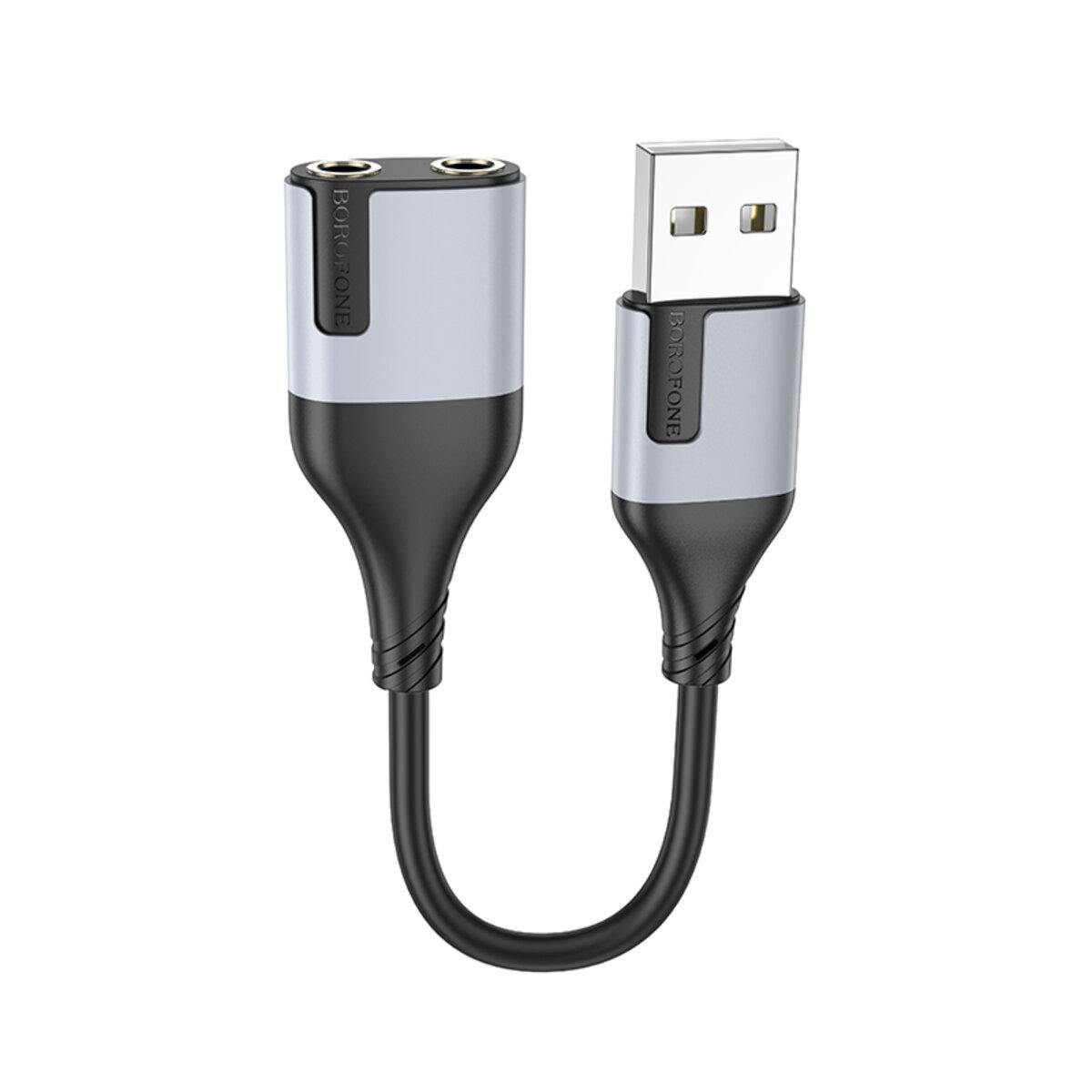 Перехідник BOROFONE BV19 Creator 2-in-1 external sound card for headset USB to 3.5mm Black