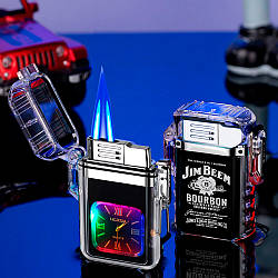 Запальничка JB два полум'я з підсвіткою + водонепроникний + годинник у подарунковому пакованні 723U2