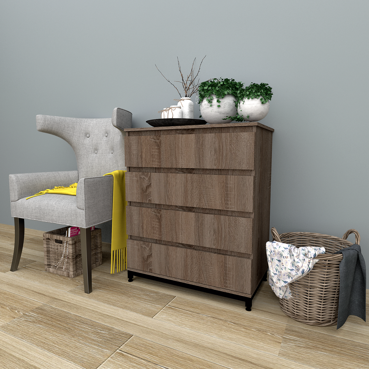 Сучасний стильний комод на 4 шухляди без ручок для речей білизни в спальню кімнату ДСП ЛОФТ FLASHNIKA КЛ 100