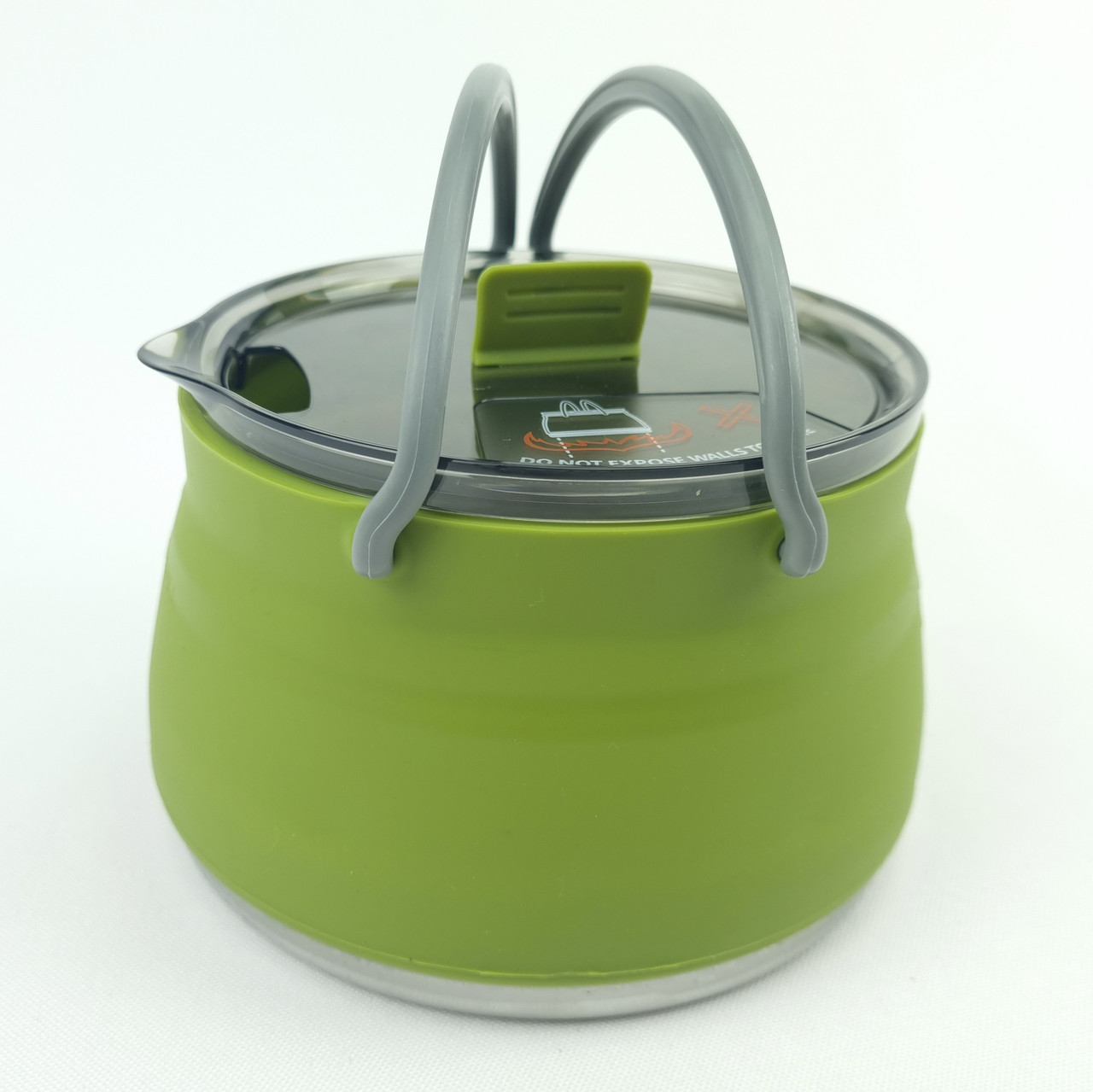 Складаний силіконовий чайник для туристичних походів на 1 л Tramp TRC-125-olive, з металевим дном, фото 1