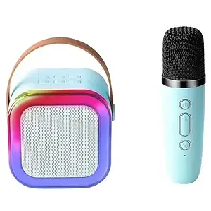 Дитячий набір Караоке WKSpaker Блакитний портативна Bluetooth колонка з мікрофоном і RBG підсвіткою (K12-05)