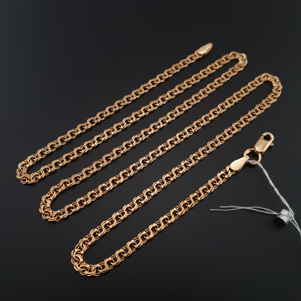 Тоненький срібний позолочений ланцюжок бісмарк. Цепочка срібло 925 з позолотою 585. Ширина 3,5 мм 45 см, фото 1