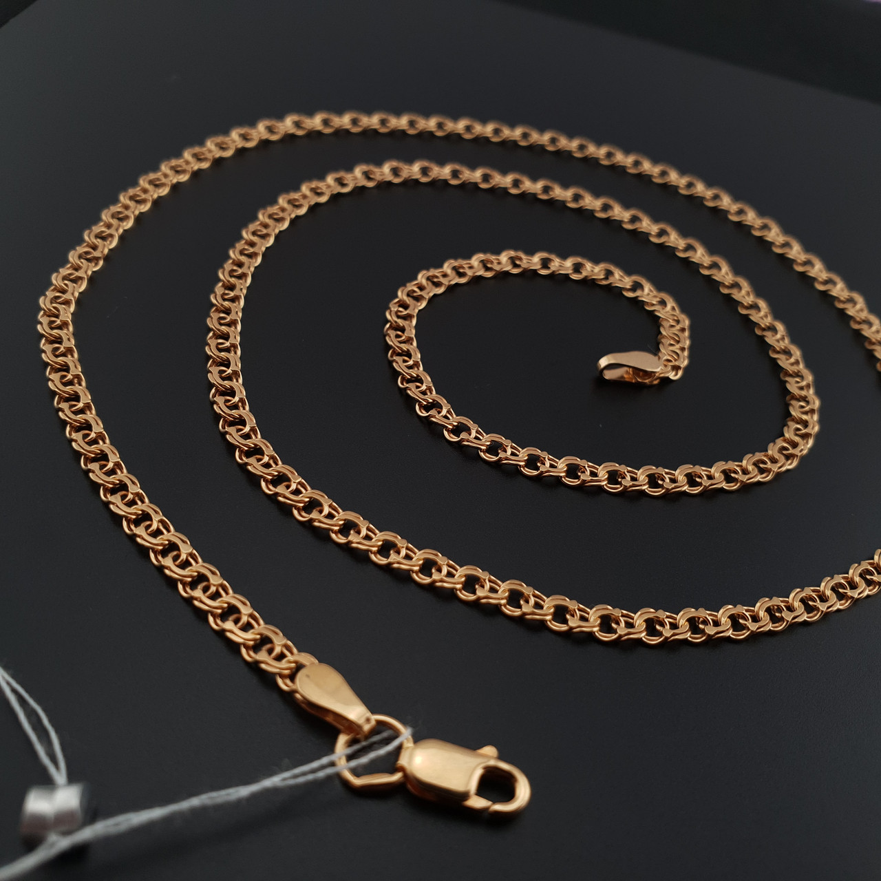 Тоненький срібний позолочений ланцюжок бісмарк. Цепочка срібло 925 з позолотою 585. Ширина 3,5 мм 50 см, фото 1