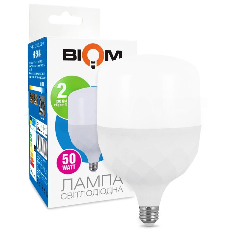 Світлодіодна лампа 50 Вт BIOM HP-50-6 T100 E27 6500 матова