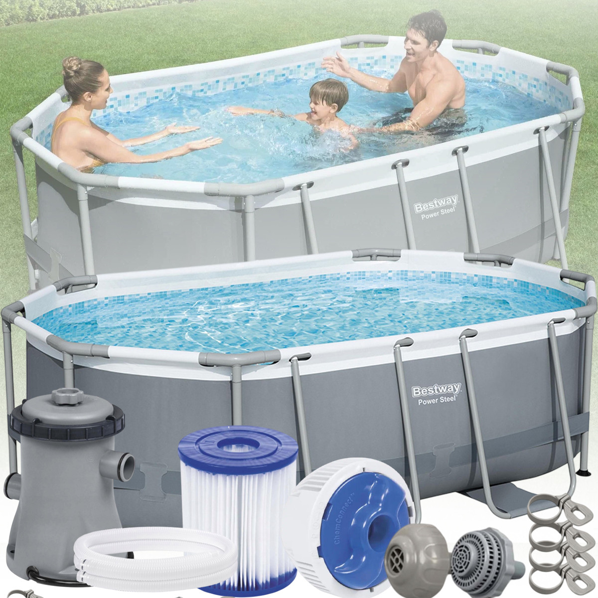Каркасний овальний басейн Bestway 5614A 300x200x84 см З фільтр-насосом на 3668 літрів