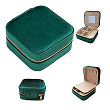 Скринька для прикрас із дзеркалом на блискавці оксамит темно Зелена 8649