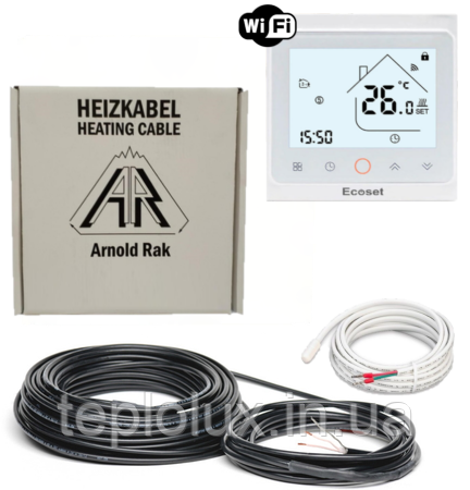 Нагрівальний кабель Arnold Rak Standart 750Вт - 50 метрів (5,0 - 7,7 м2) з терморегулятором Ecoset PWT 002 Wi-Fi