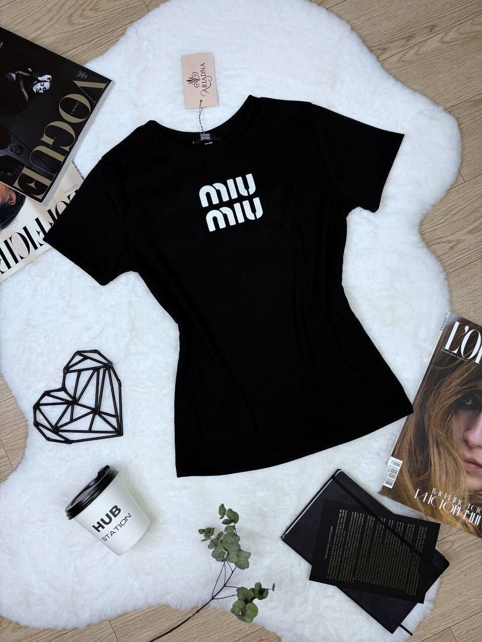 Базова літня стильна трендова жіноча вільна футболка MIU MIU американський рубчик