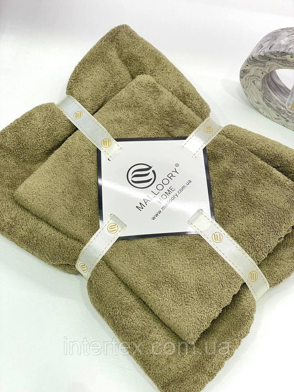 Комплект рушників однотонний баня+лице (мікрофібра) оливковий, фото 1