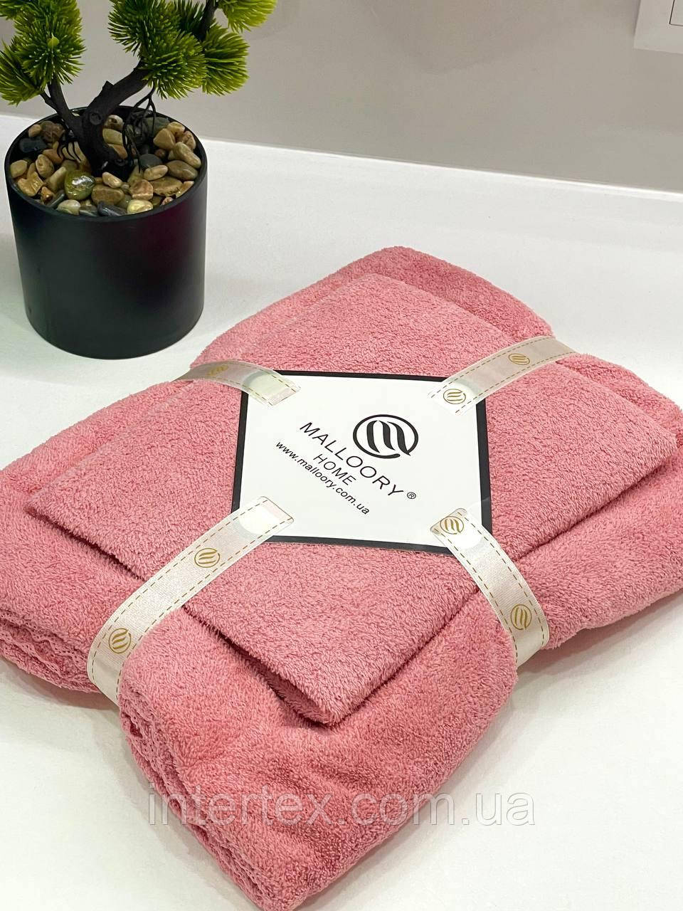 Комплект рушників однотонний баня+лице (мікрофібра) рожевий, фото 1