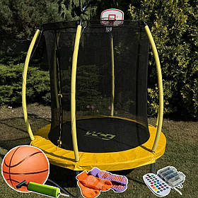 Дитячий Батут WCG 187 см із внутрішньою захисною сіткою та LED підсвіткою 6FT + Баскетбольний кошик + М'яч