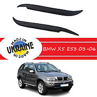 Дефлекторы фар BMW X5 E53 2003-2006 Бмв Икс 5 Реснички стеклопластик под покраску
