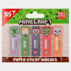 Стікери-закладки паперові 55*15мм 5 кольорів*20арк Yes Minecraft