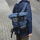 Міський спортивний рюкзак синій Roll top Rytm тканинний з відділенням для ноутбука на 20-25 л роллтоп, фото 6