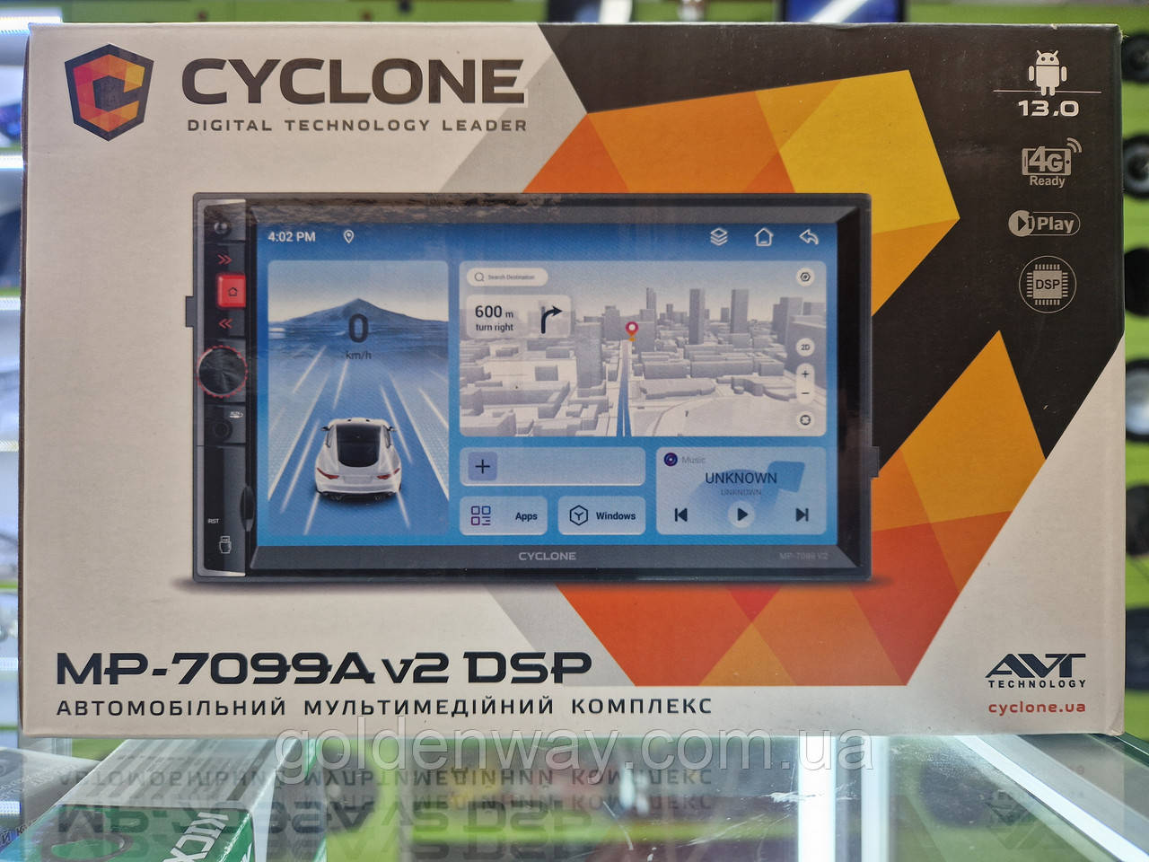 Автомагнітола магнітола 2 DIN CYCLONE MP-7099A v2 DSP Android 13 пам'ять 4/64 Гб Модуль GSM 4G CarPlay AndroidAuto