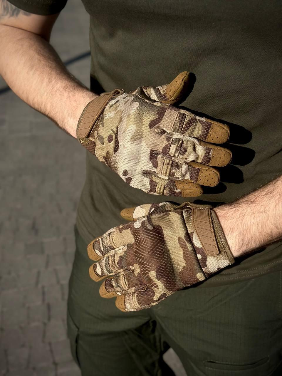 Тактичні військові рукавиці палі мультикам сітка з кісточками, фото 1