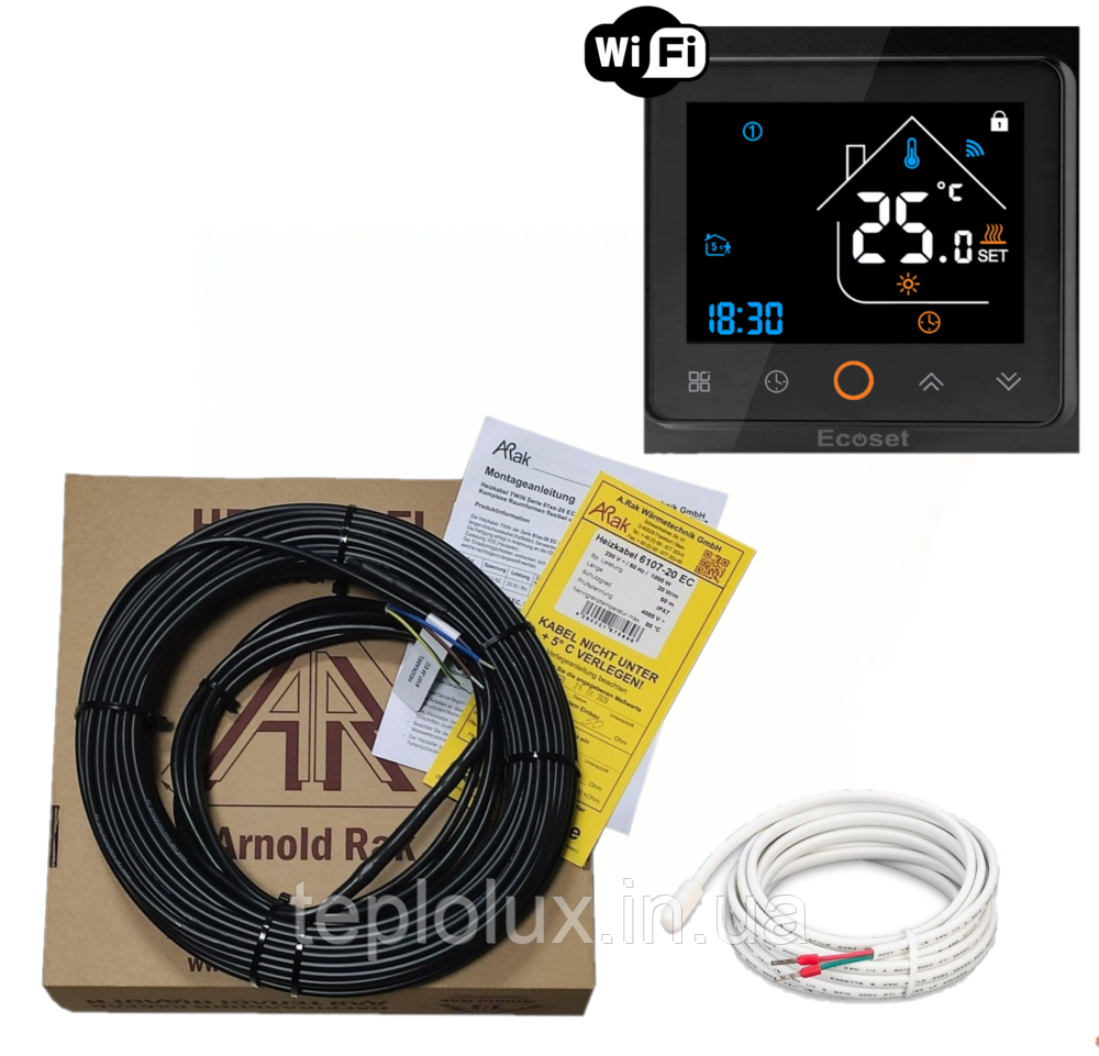 Нагрівальний кабель Arnold Rak SIPC 1400Вт 70 метрів (7,6-9,7 м2) з терморегулятором Ecoset PWT 002 Wi-Fi, фото 1