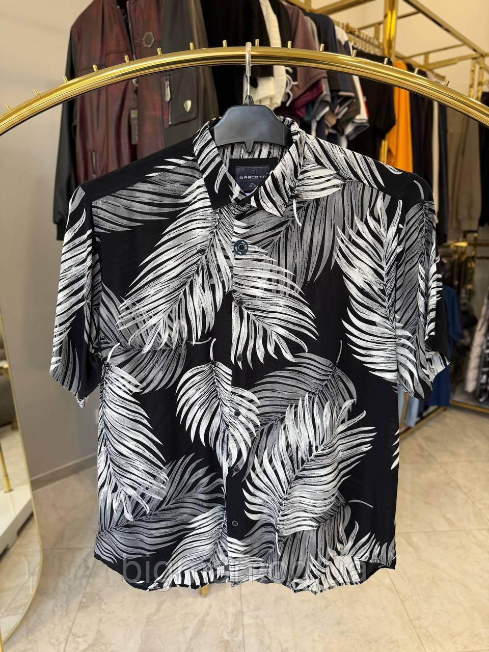 Чоловіча сорочка Barkotti 1152 штапель лист (батал) 2-6XL чорна