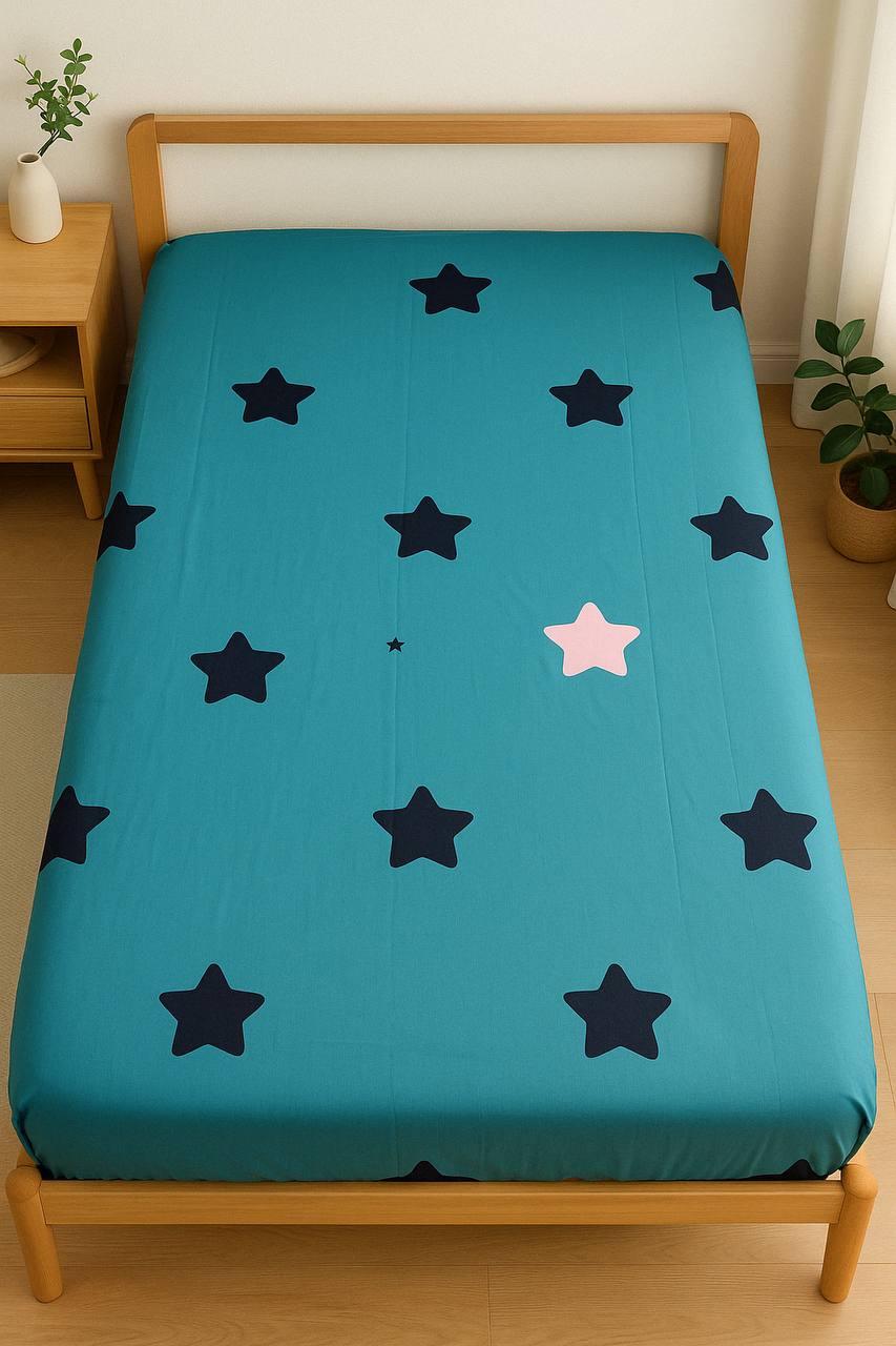 Простирадло на резинці двоспальне "Stars" | Бязь 180х200 см, фото 1