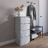 Комод 98х40х40 см для одежды и обуви. Высокая офисная тумба на 4 ящика. Бетон