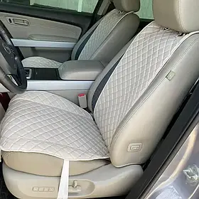 Накидки для авто з перфорованої екошкіри, світло-бежевий, преміум, передній комплект