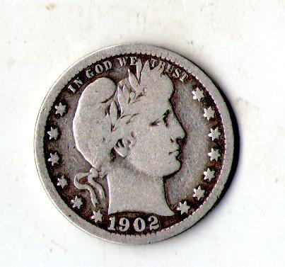 США ¼ долара, 1902 рік Barber Quarter Срібло 0.900, 6.25g, ø 24.26mm №3232