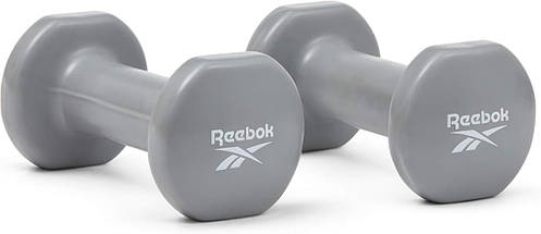 Гантелі для фітнесу гантелі гантелі спортивні нерозбірні фітнес гантелі вініл Reebok Dumbbells 2 шт по 2 кг сірі, фото 2
