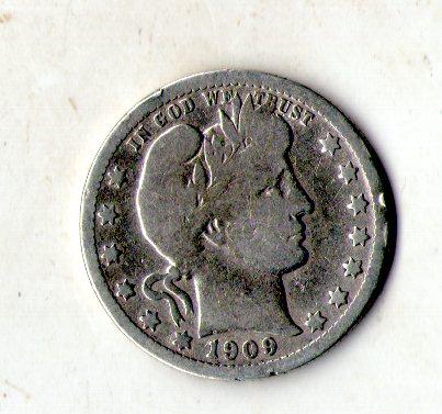 США ¼ долара, 1909 рік Barber Quarter Срібло 0.900, 6.25g, ø 24.26mm №3255