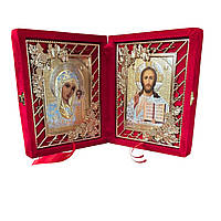 Бархатный складень вынимающийся лик 15х18 Софрино белая одежда Б-52-1