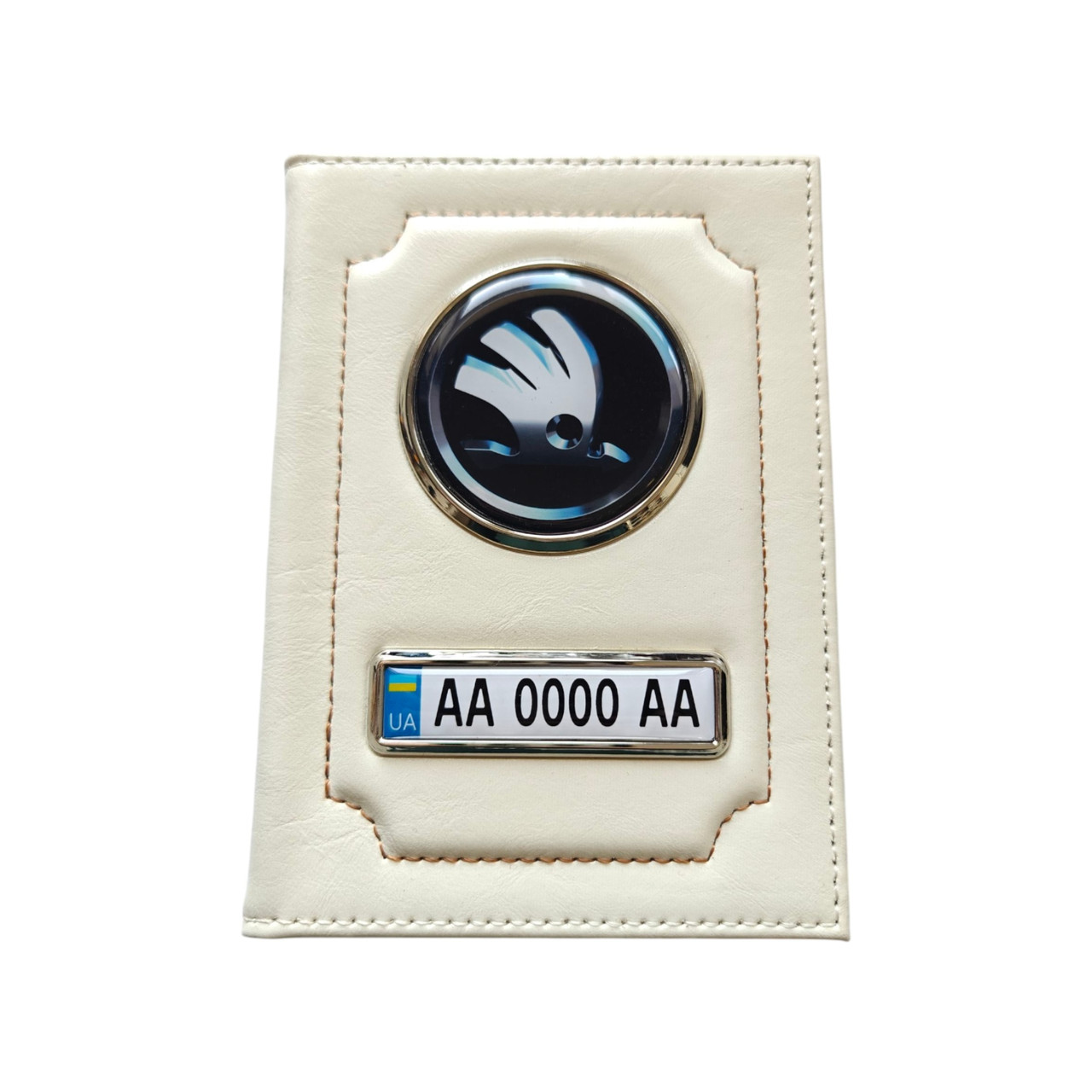 Обкладинка для автодокументів Skoda з срібною рамкою, біла