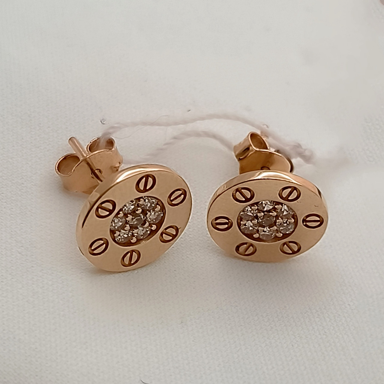 Золоті сережки гвоздики 585 проби зі вставками цирконію, фото 1