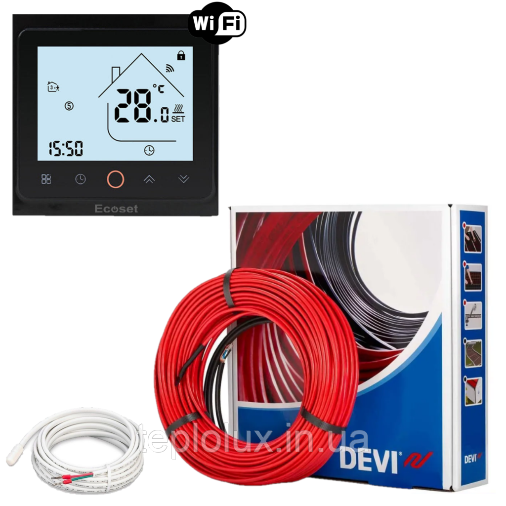Тепла підлога DEVIflex 18T (4,2 м2). Кабель DTIP-18 (615Вт-34м) з терморегулятором Ecoset PWT 002 Wi-Fi
