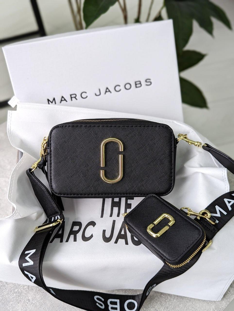 Жіноча сумка Marc Jacobs The Snapshot Black Gold V3 (Чорна) сумка Крос Боді-екошкіра на 2 відділення MJ