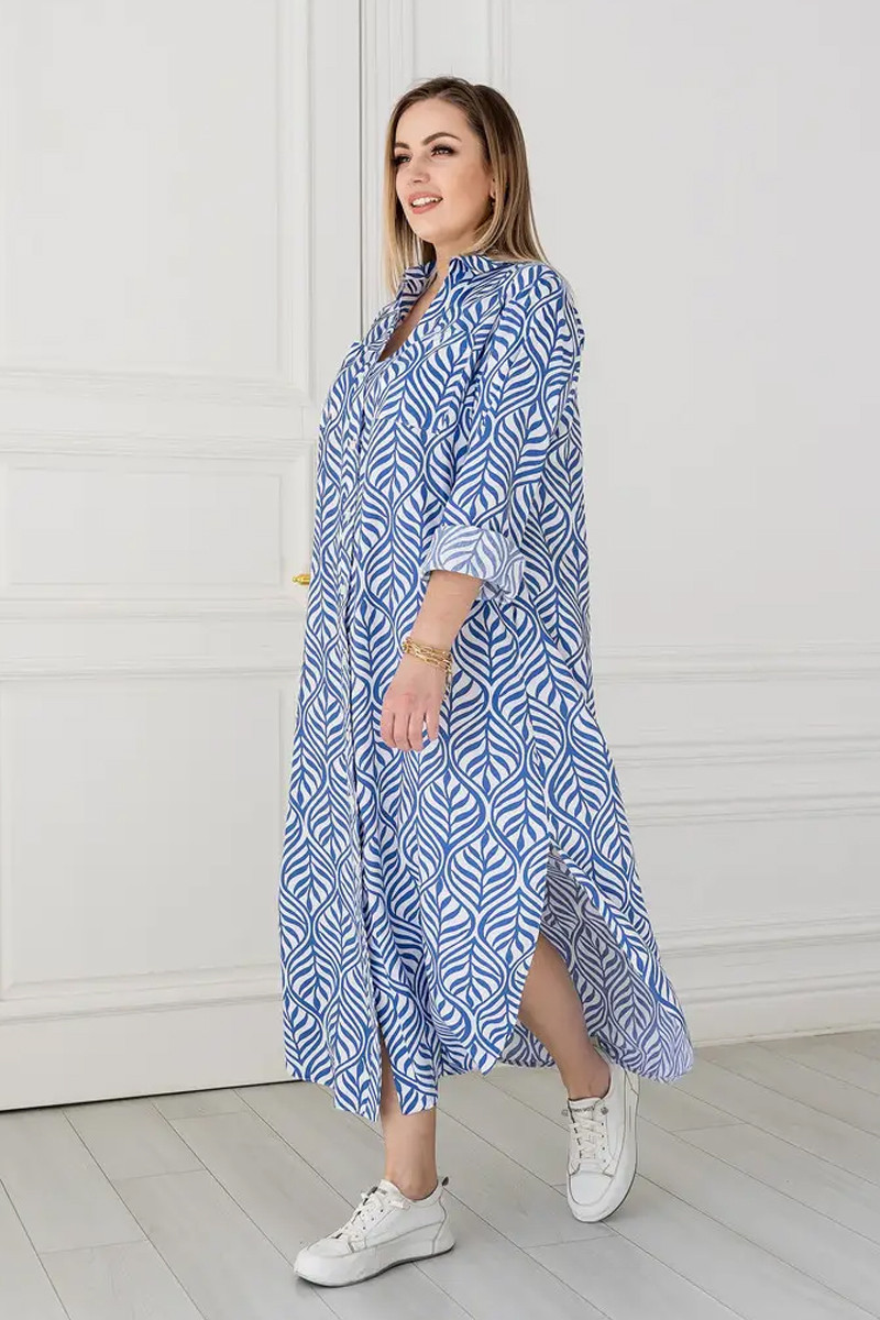 Сукня-сорочка зі штапеля великих розмірів міді з довгим рукавом і кишенями