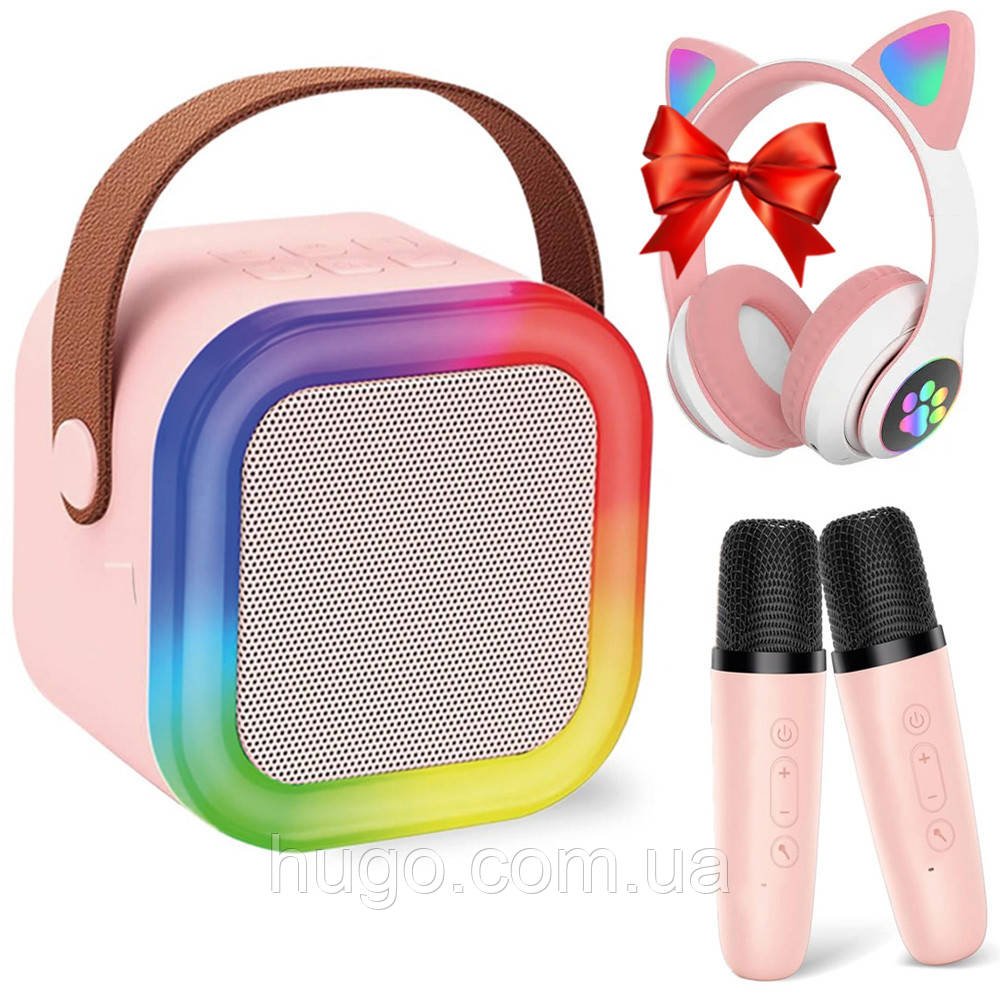 Караоке з 2 мікрофонами К12 + Подарунок Навушники з вушками VZV-23M / Мікрофон з колонкою, фото 1