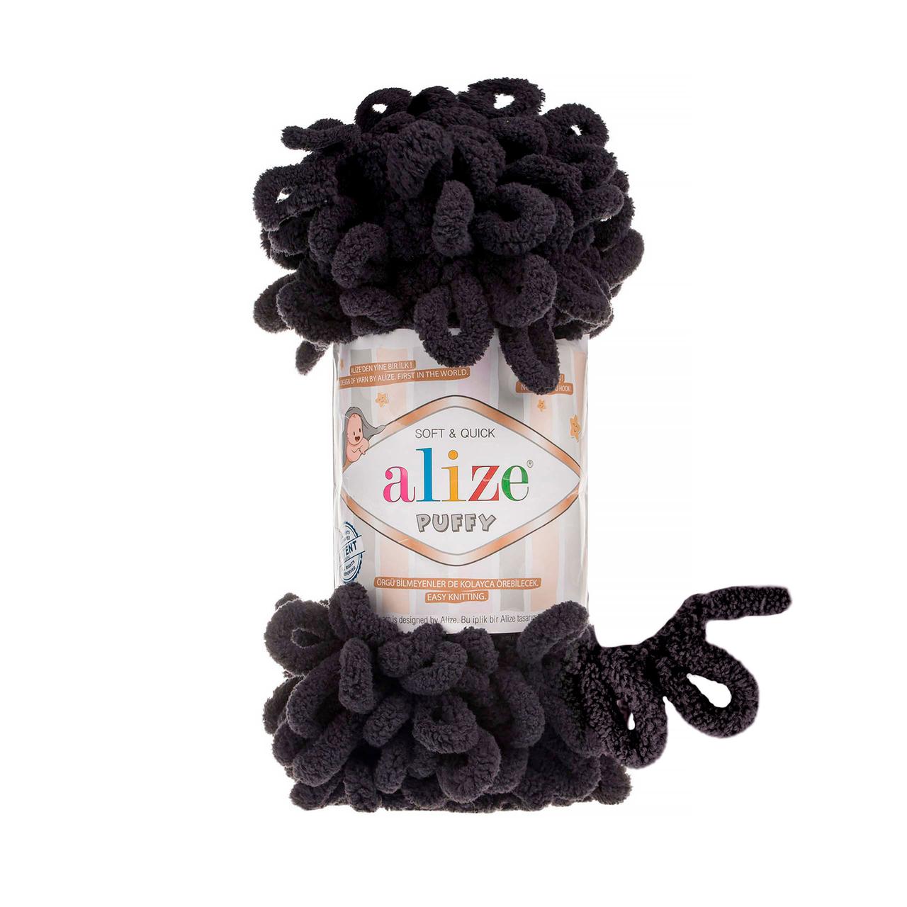 Пряжа Alize Puffy петелькова пряжа для в'язання без спиць № 1060 - чорний